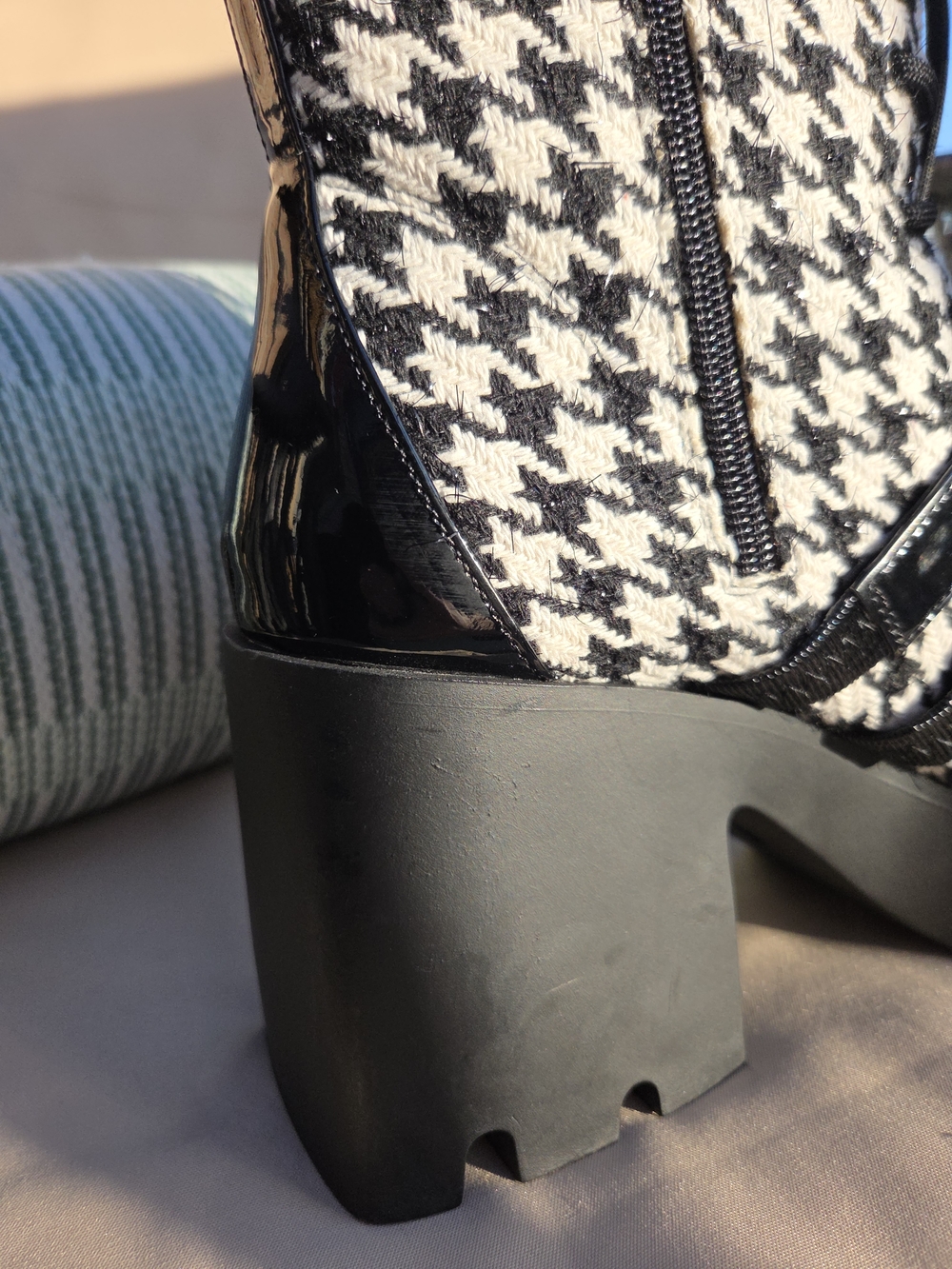 Betsey Johnson Black & White Houndstooth Platform Lace-Up Boots - Picture 6 of 8